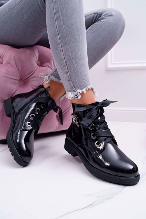 Dámské Kotníkové Boty Lakované Černé Sergio Leone BT530