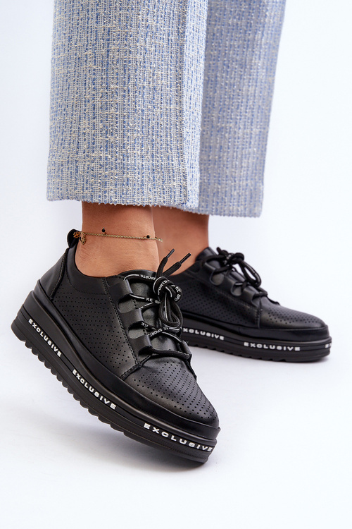 Dámské kožené polobotky na platformě S.Barski LR769A Černé