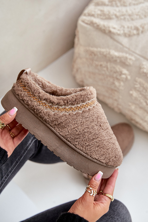 Sněhule na platformě s beránkovým kožíškem tmavě béžové Mesirra