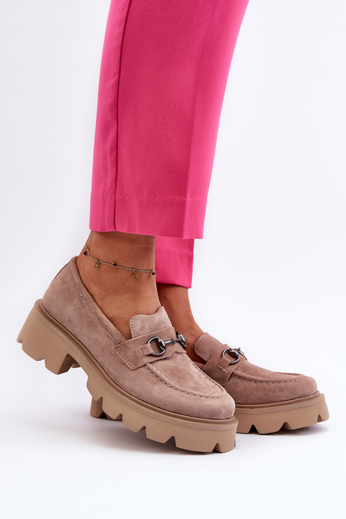 Robustné dámske semišové mokasíny béžové Neloria