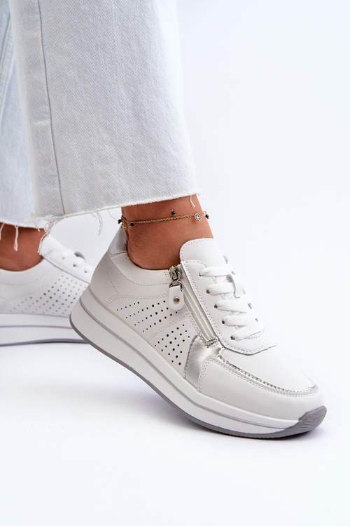 Dámske kožené tenisky na platforme biela ligustra