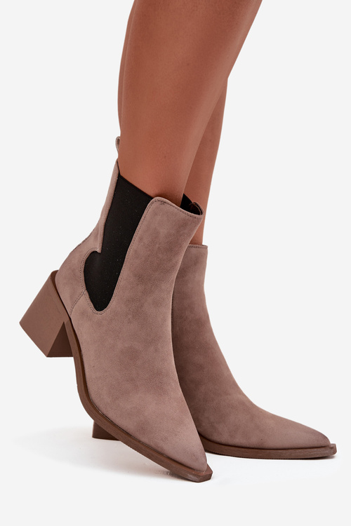 Kožené semišové dámske členkové topánky na podpätku s podšívkou Artiker 57C0045 béžové