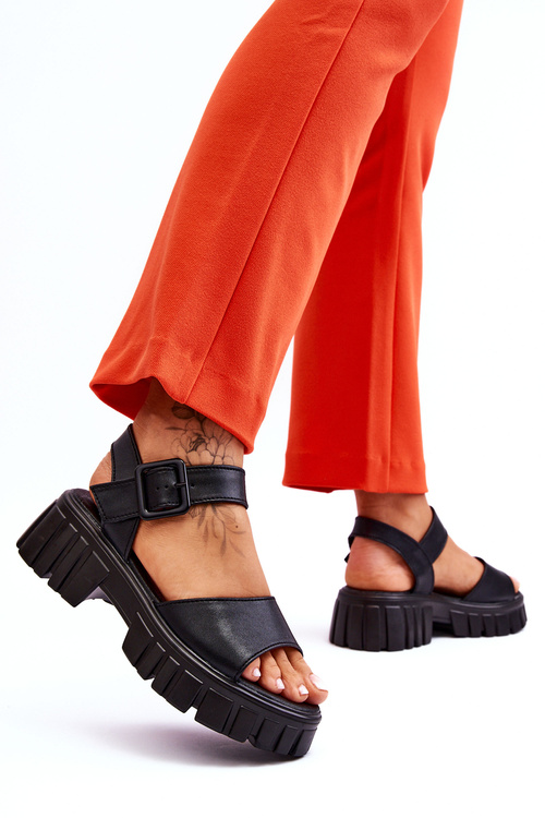 Dámské kožené ploché sandály Černé Dean