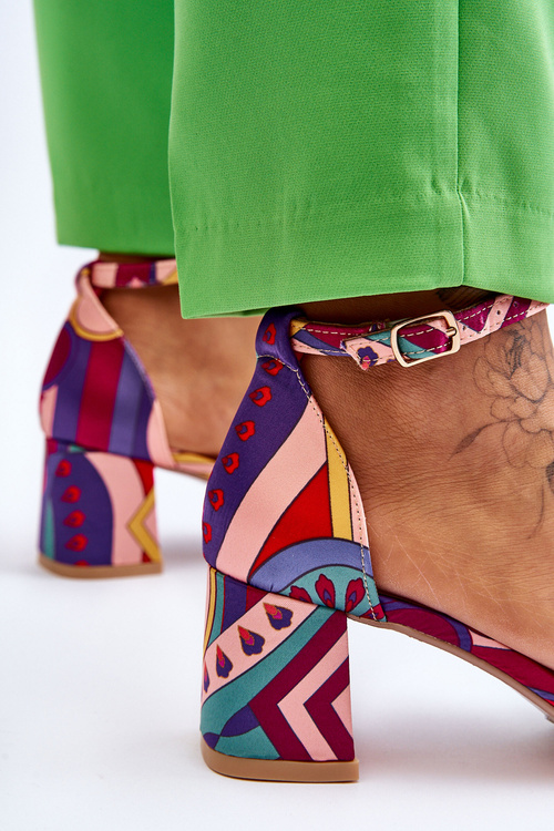 saténové sandály se vzorem na nízkém podpatku Fialové a růžové Quincy