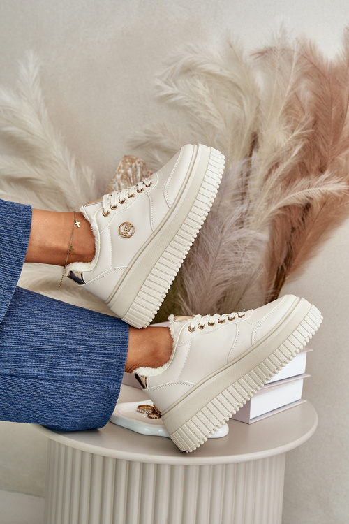 Sneakersy Dámske Športové Topánky Zateplené Na Masívnej Podošve Béžové Ardiela