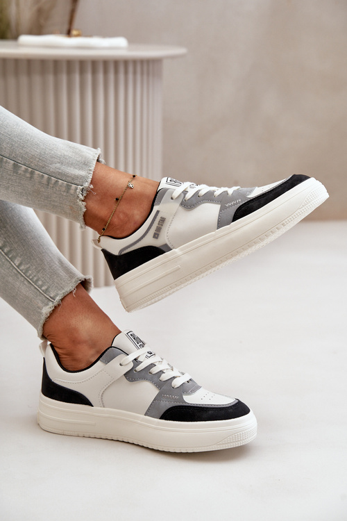 Dámské Nízké Tenisky Z Eko Kůže Big Star OO274028 Bílá-Šedá