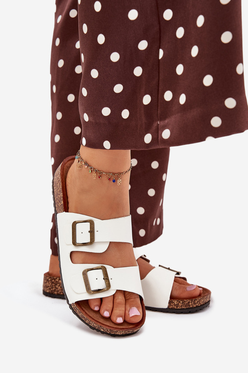 Dámske Šľapky Na Korkovej Platforme S Prackami Biele Vesina