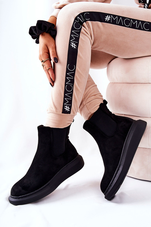 semišové šněrovací boty Platform Černé Marissa