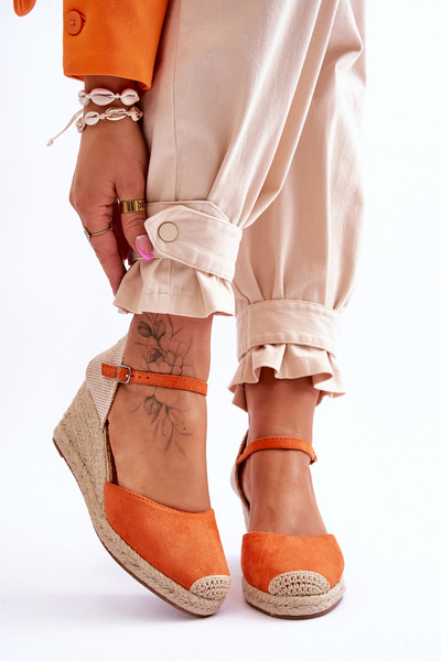 Suede Espadrilky sandály na klínu oranžove Cammer