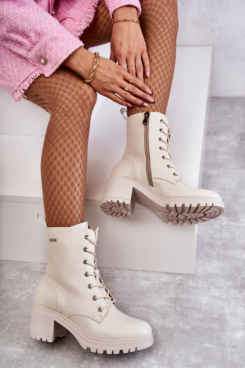 Dámské teplé kozačky na vysokém podpatku Světle béžová Grethe