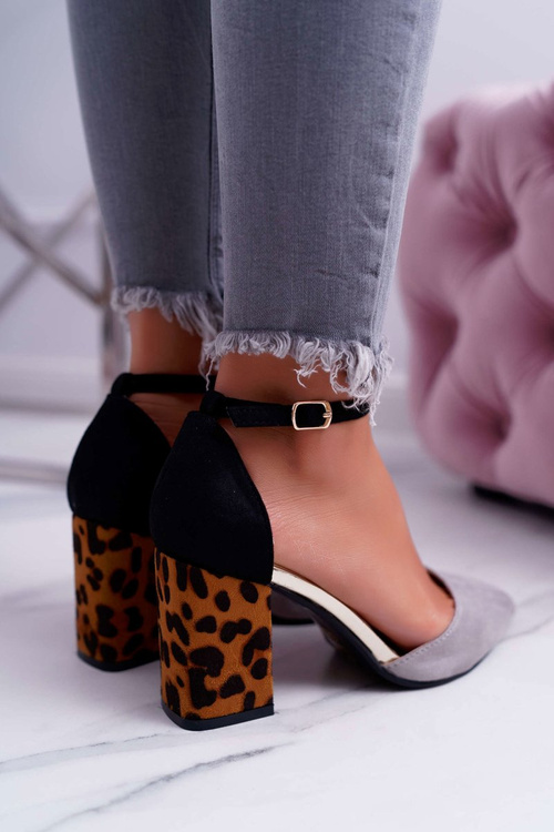 Dámské Lodičky Na Podpatku Leopardí šedé Ferri