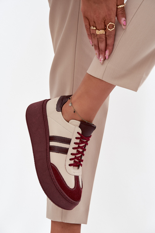 Kožené dámské tenisky na platformě Zazoo 3775 béžovo-bordó