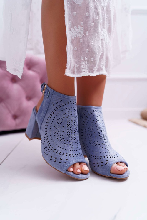 Dámské Sandály Na Podpatku Peep Toe Modré Florina