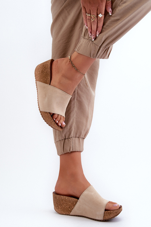 Zazoo 40311 Dámske Semišové Sandále Na Korkovej Platforme Beige