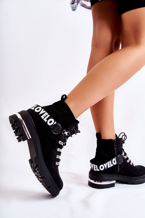 Semišové Teplé Boty S Páskem Černá Aurelio