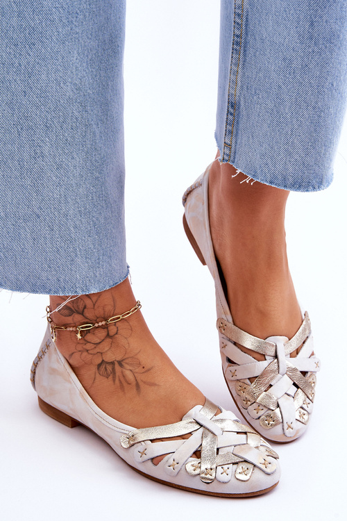 Dámske kožené balerinas Maciejka 01358-22 béžové zlato