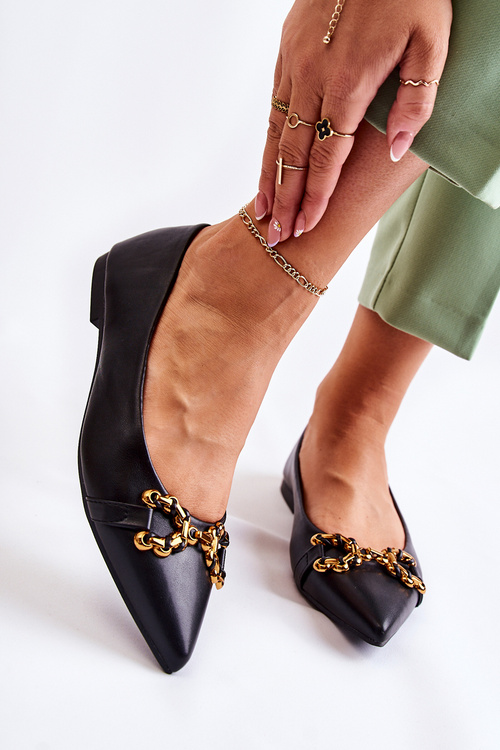 Dámské kožené baleríny ve špici se zdobením Černá Carlos