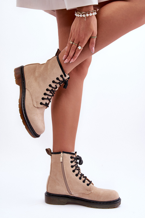 Semišové topánky s plochými podpätkami beige aseoris