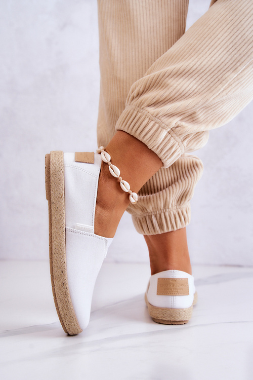 Módne ženské espadrilles krížové džínsy jj2r4001c biele