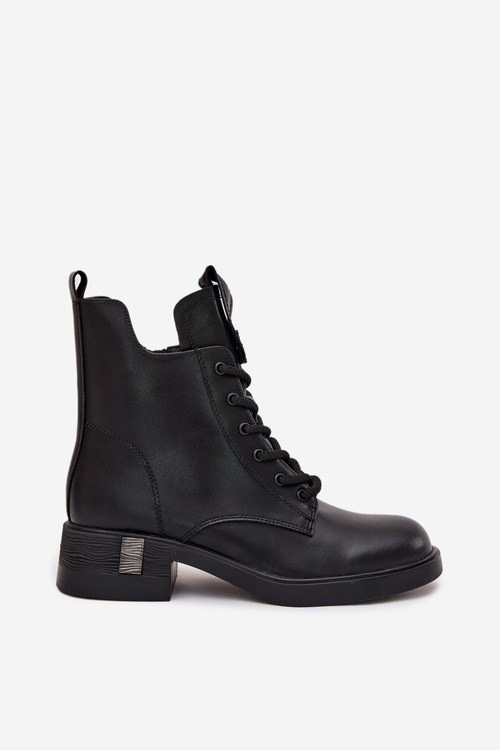 Kožené dámské kozačky na nízkém podpatku Vinceza 66818 Černé