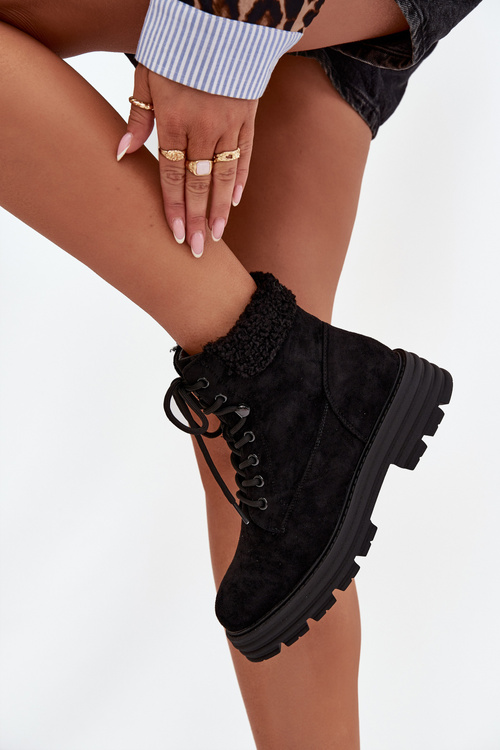 Zateplené Trapery Dámske Topánky Šnúrky Čierne Lyrinne