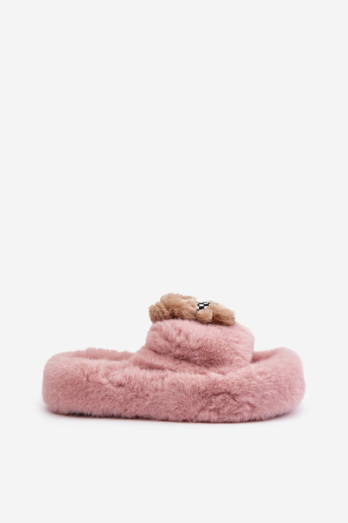 Dámské Kožešinové Pantofle S Medvědem Růžové Romania