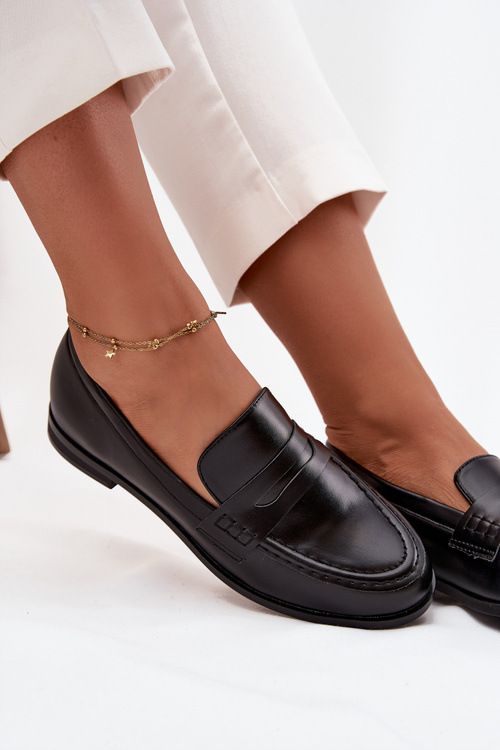 Mokasyny Loafersy Dámské Z Eko Kůže Černé Bessina