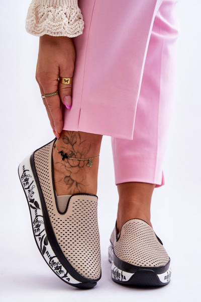 Dámské prolamované kožené tenisky Slip-On Béžové Sorito