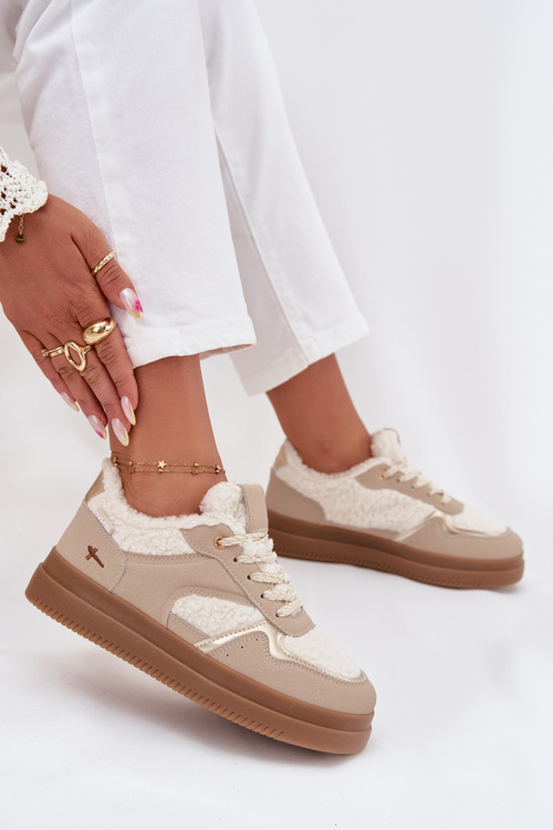 Dámské tenisky na platformě s kožešinou typu beránek béžové Frelina