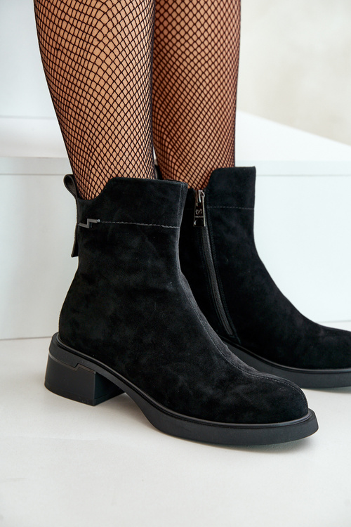 Zateplené dámské boty z přírodní semišové kůže na zip černé Vinceza 66696