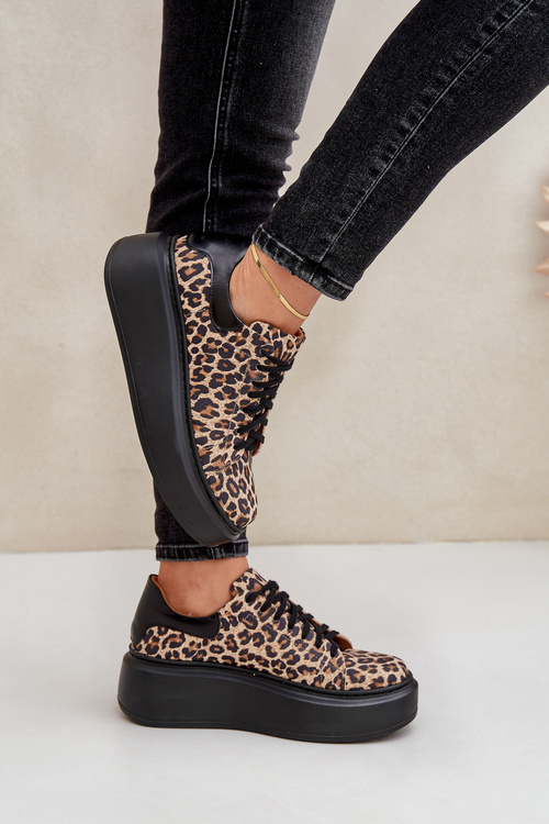 Kožené tenisky na platformě s leopardím vzorem Zazoo 3346 hnědo-černé