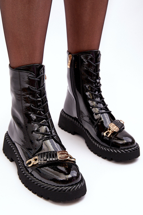 Dámské lakové botky Workery se zdobením černé SBarski MR870-67