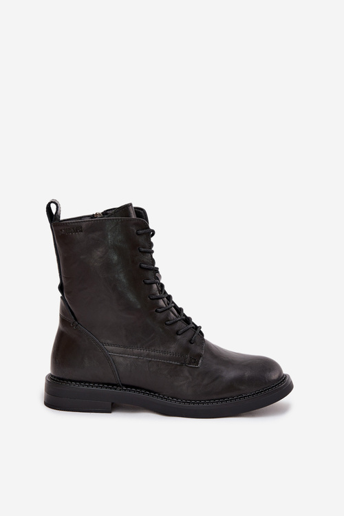 Kožené Zateplené Dámske Členkové Topánky Workery Big Star SS274480 Čierne