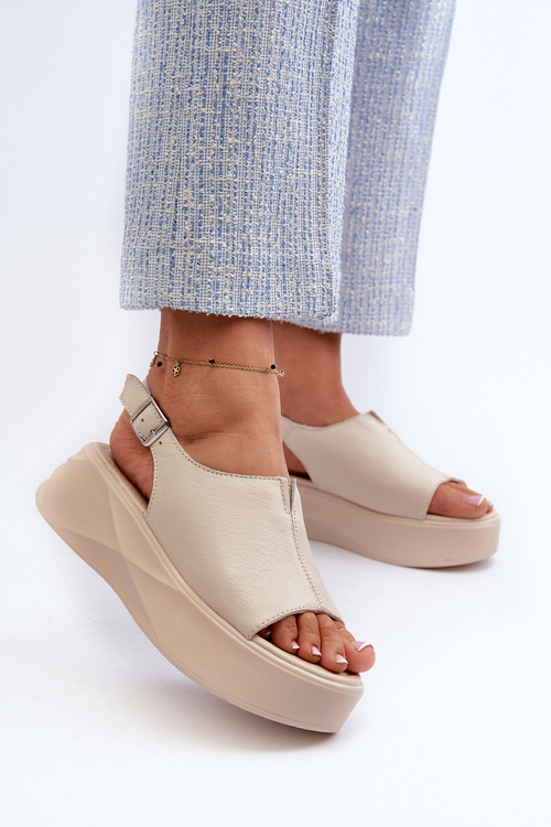 Dámské kožené sandály na platformě D&A SJ2301-2 Beige
