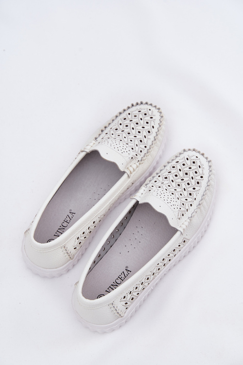 Kožené Dámské Mokasíny S Vzorováním Vinceza 88028 Bílé