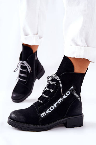 Kožené Boty S Ozdobným Zipem Černe Lomissa