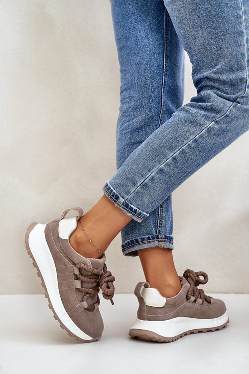 Dámske Semišové Tenisky S Hrubým Šnurovaním Béžové Artiker 54C1409