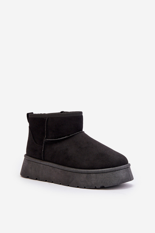 Nízké dámské sněhule na platformě zateplené kožíškem černé Saldren