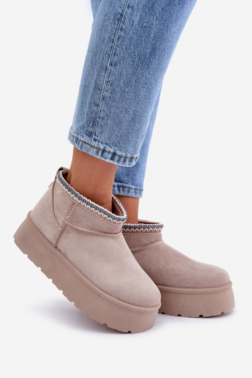 Sněhule na platformě s ozdobnou výšivkou světlobežové Heslania