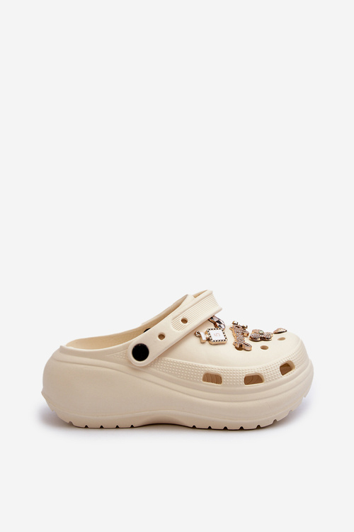 Dámské lehké pěnové sandály na tlusté podrážce s ozdobami béžové Effiora