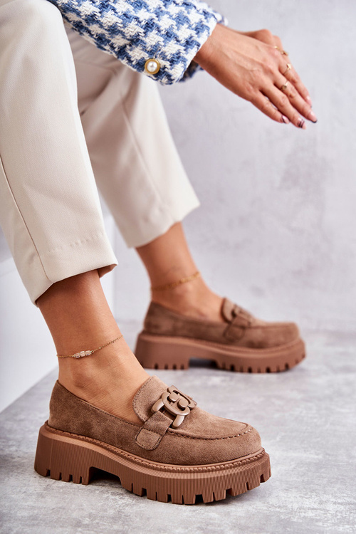 Dámské semišové semišové mokasíny se zdobením Tmavě béžová Leeza