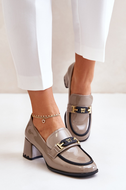 Lakované Dámske Poltopánky Na Opätku S Dekoráciou Béžové Artiker 55C1054