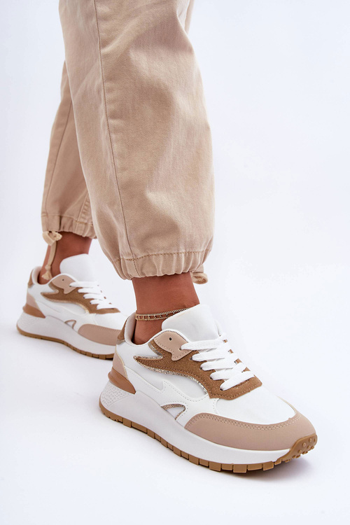 Dámske športové športové topánky na platforme, biele a béžové Henley