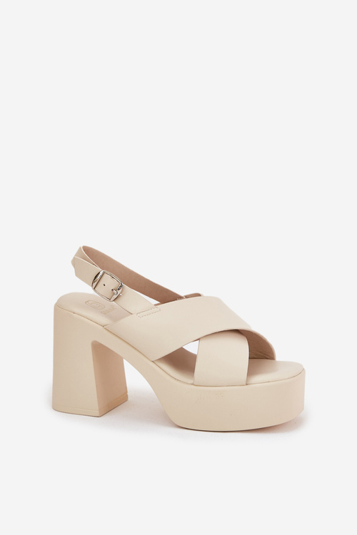 Dámské Sandály Na Podpatku A Platformě Z Eko Kůže Světle Béžové Annavin