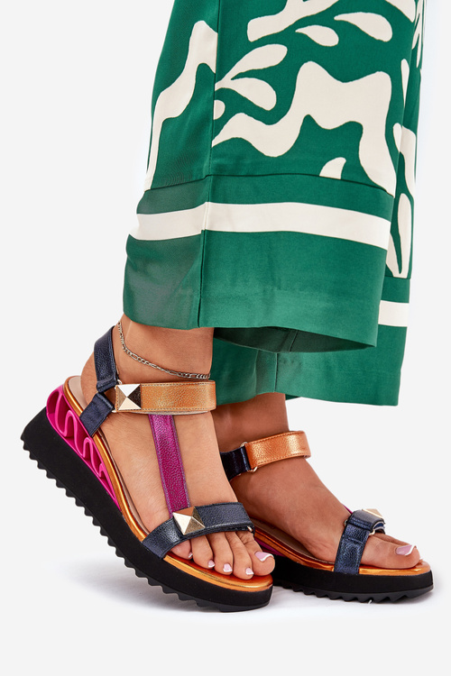 Kožené dámské sandály na platformě D&A CR51-135 Multikolor