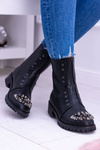Lu Boo | Czarne Damskie Botki Za Kostkę z Cyrkoniami Carrie