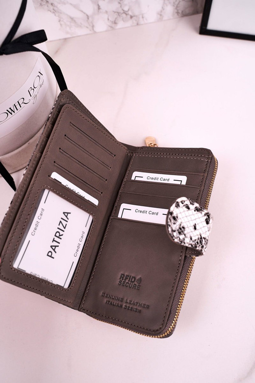 Velká Kožená Dámská Peněženka PATRIZIA Lakovana šedé