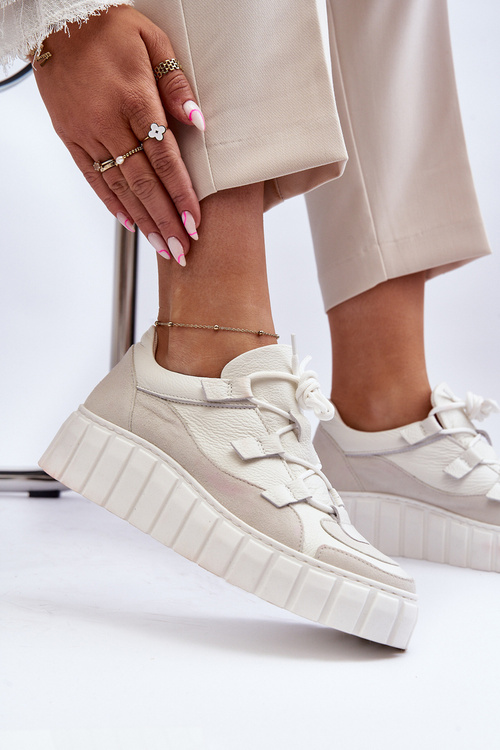 Dámske kožené športové topánky na platforme M01/1 Zazoo svetlo béžové