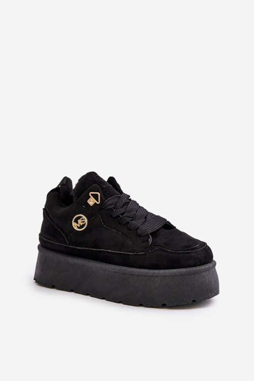 Zateplené kožíškem dámské sneakersy na platformě černé Velarisea