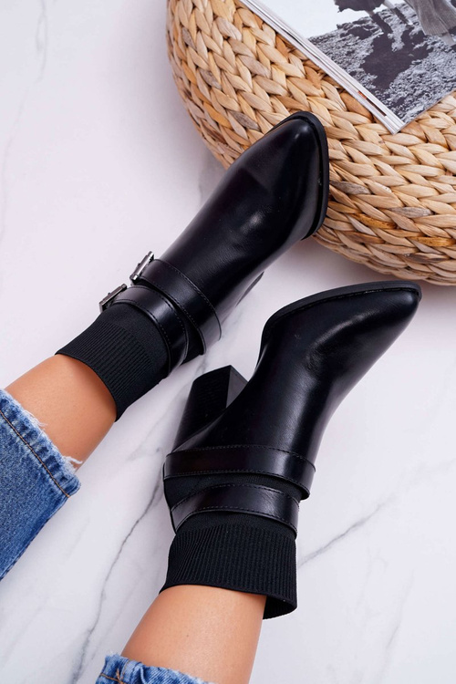 Dámské Kotníkové Boty Na Podpatku Černé Fello